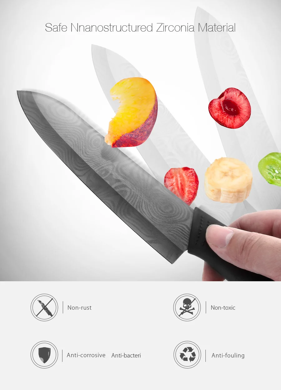 KCASA KC-KF5 5 Pieces Black Blade Zirconia Ceramic Knife Set Multi-function Chef Slicer Peeler 