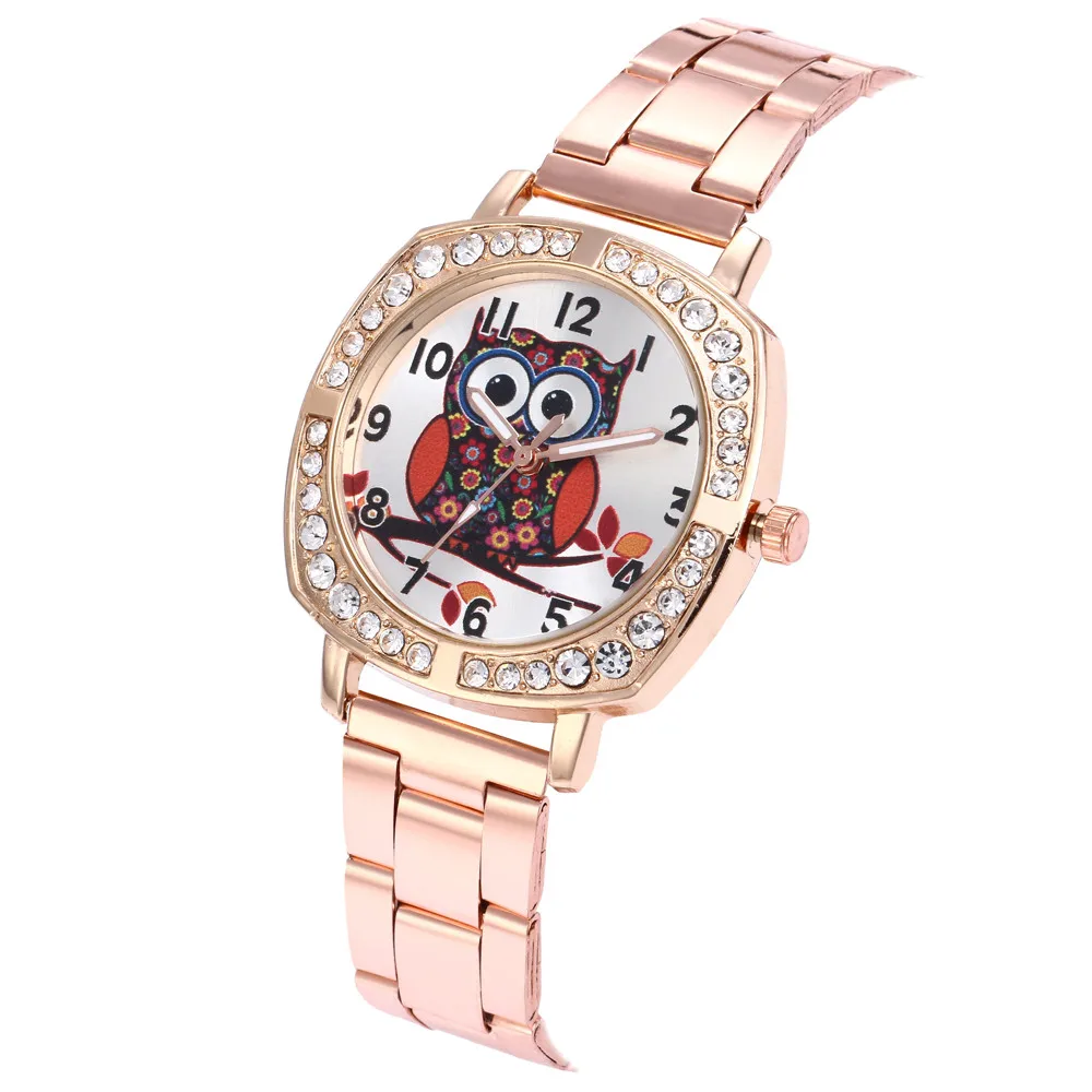 Женские модные часы с милой совой, аналоговые кварцевые круглые наручные часы с ремешком из сплава, женские часы, роскошные часы от ведущего бренда, женские силиконовые часы