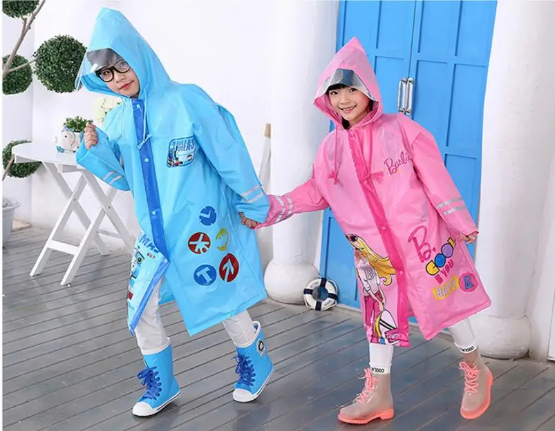 11.Waterproof raincoat kids girls boys with schoolbag Thicken Long rain jacket for children Super waterproof cap rain coat rainwear