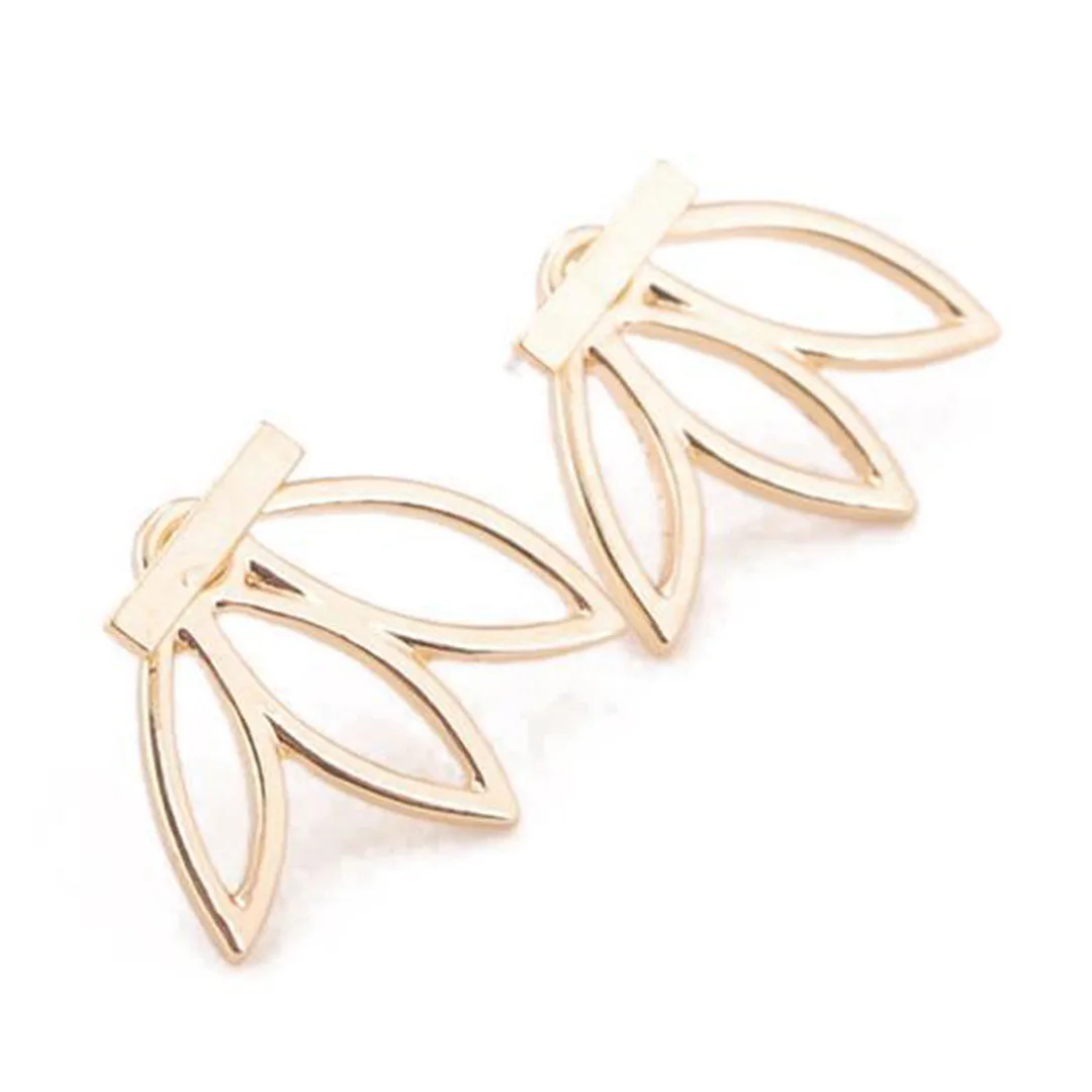 Shellhard Gold Silver Plated Earrings Ear Jacket Vintage Hollow Flower Lotus Earring Brincos Femme Bijoux For Women Jewelry