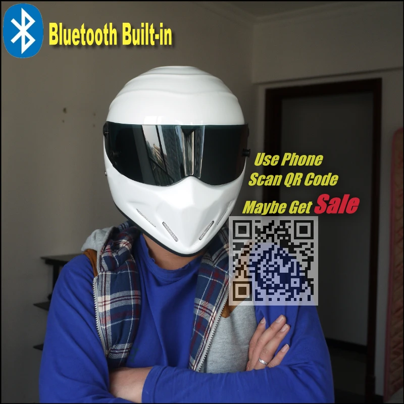 TopGear stig-белый шлем с Bluetooth встроенный/шлем Capacete Casco De с черный с козырьком С телефонным звонком Интерком мотор