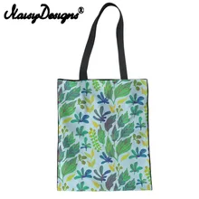 Бесшумные дизайнерские хозяйственные сумки для женщин мультфильм лист печатных холст складывающаяся сумка Coth утилизация отходов сумки большой льняной унисекс