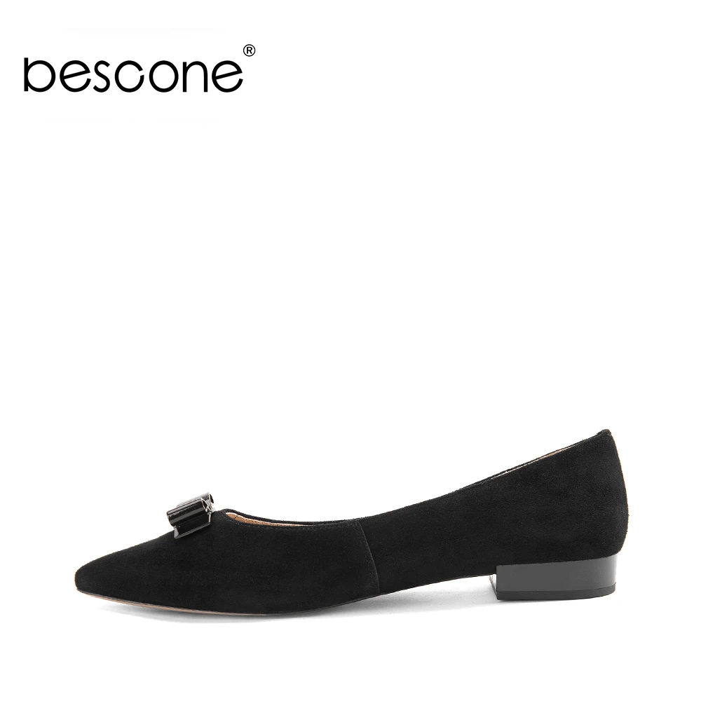 BESCONE Daily Woman Flats New Fashion Handmade Pointed Toe Slip-on Woman Shoes Butterfly-knot Design for Female Basic Flats A32