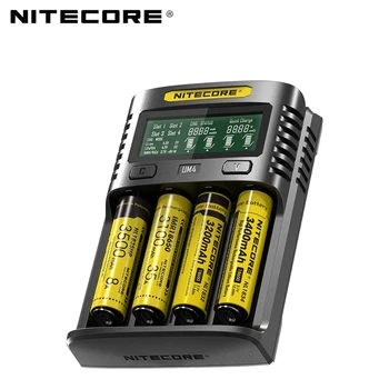 

Nitecore UM4 USB four-slot QC C4 VC4 LCD Smart Charger IMR INR ICR li-ion AA 18650 14500 16340 26650 Charger 3.7 1.2V 1.5V