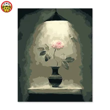 Diy цифровая картина маслом по номерам рисунок картина ручной работы декоративные картины на стену Розовый пион лампа и розовый цветок
