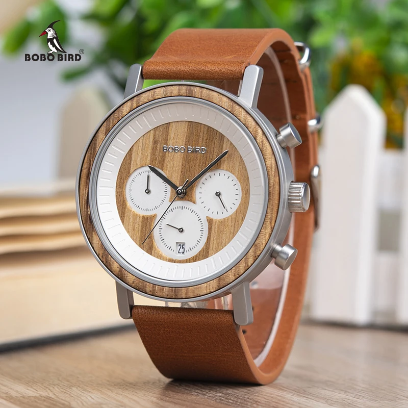 Prix BOBO OISEAU Chronographe Hommes Montres En Acier Inoxydable Relogio Masculino Montre En Bois Femmes relojes para hombre en Bois Coffret cadeau