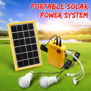 

5V USB Charger Home System with 3 LED Bulbs Light Solar Power Panel Generator Kit Indoor/Outdoor Lighting Over Discharge Protect