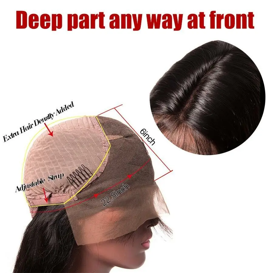 Gossip Hair Lace Front Human Hair Wigs For Black Women Malaysian Straight Hair 150 Density Pre Plucked Lace Front Wig 6Inch Part (6)