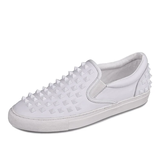Роскошная мода Обувь для мужчин марка хип-хоп шпилька белый кроссовки одуванчик черный настоящая кожа высокое качество заклепка - Цвет: Белый