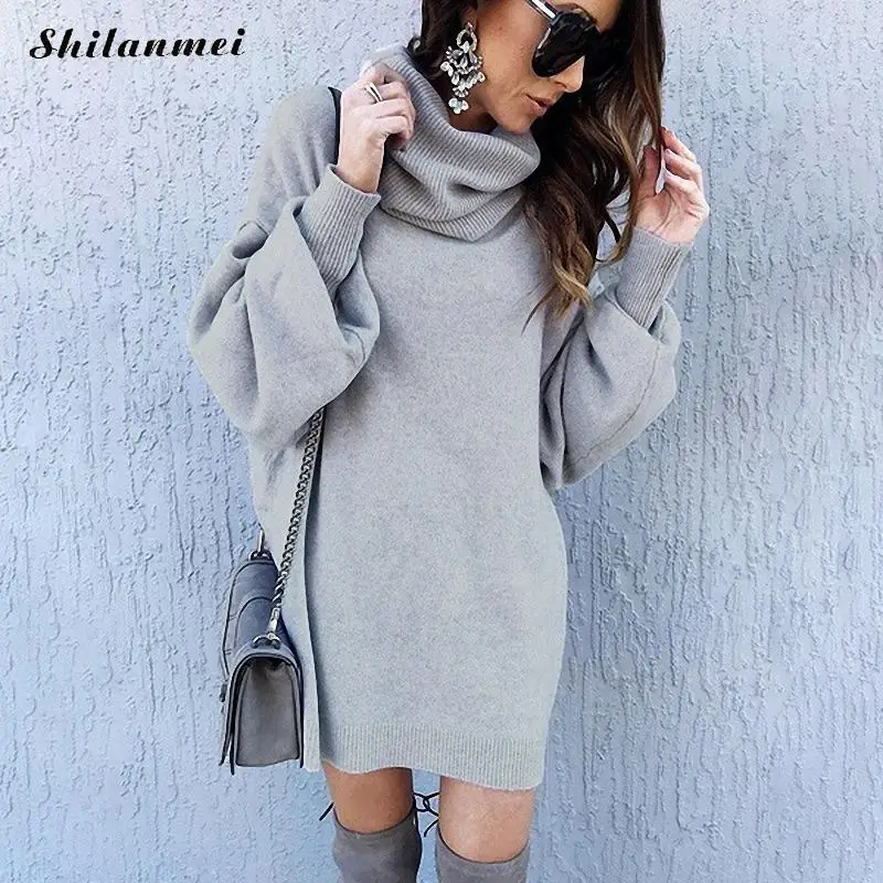 

Women Sweater Autumn Winter Turtleneck Loose Long Sleeve Oversize Jumper Tops Fashion 2019 Casual Solid Knitting Pullover Femme