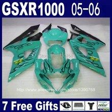 Hot Sale fairing kit for Injection mold SUZUKI GSXR 1000 05 06 K5 GSXR1000 2005 2006 black flames in blue fairings set RR45