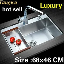 Vogue квартира кухня ручная раковина одинарная мойка сделать блюда 304 нержавеющая сталь Горячая 680x460 мм