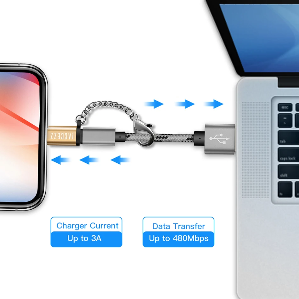 ACCEZZ Mini Micro USB для освещения 8 Pin для Apple адаптер с брелоком для iphone X XS XR 6 7 Plus синхронизация зарядное устройство OTG конвертер