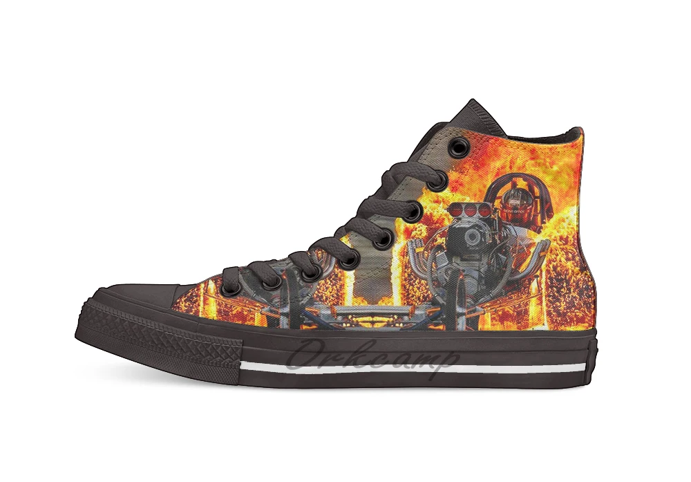 

DRAG RACE Vintage Automobile Burn Out Print Unisex High Top Canvas flat Casual Custom shoes Drop Shipping