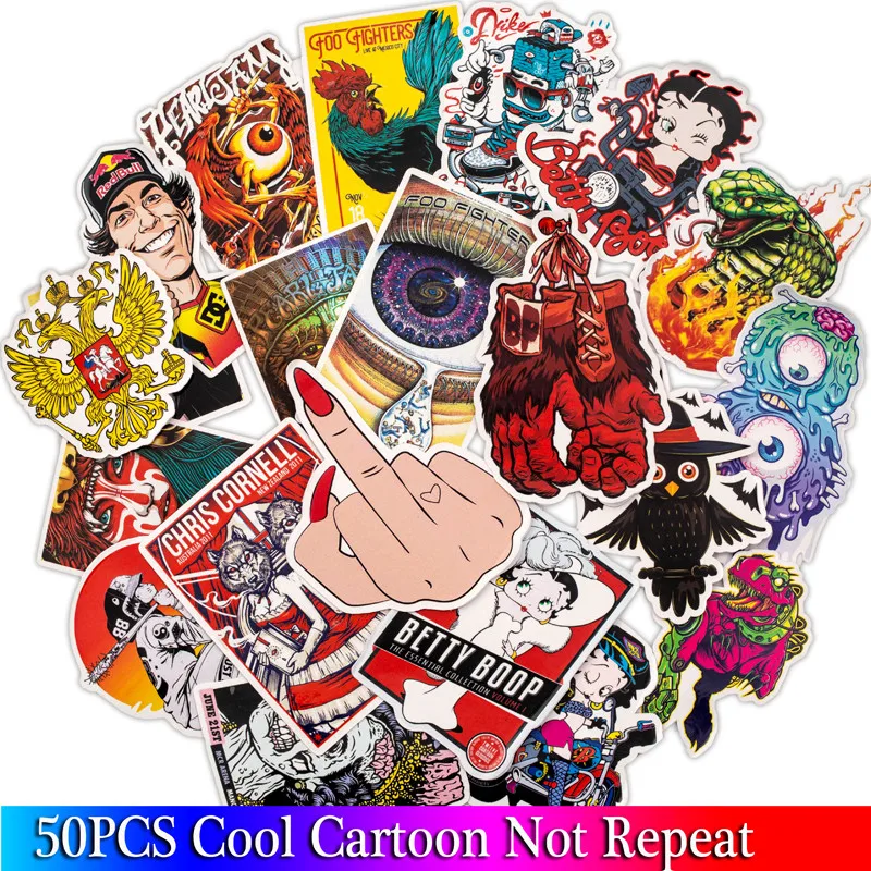 50PCS Pack Cool Rock Stickers Set Sexy Stickers For Kids Luggage Skateboard Laptop Cartoon Anime Stickers