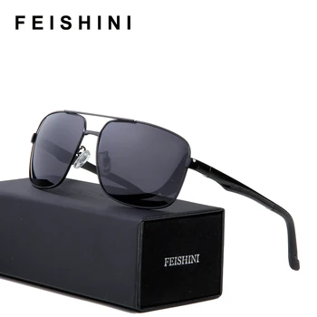 

FEISHINI Goggles Aluminum Polaroid Sun glasses Men UV Protection Spring legs Brand Design Polarized Sunglasses For Men