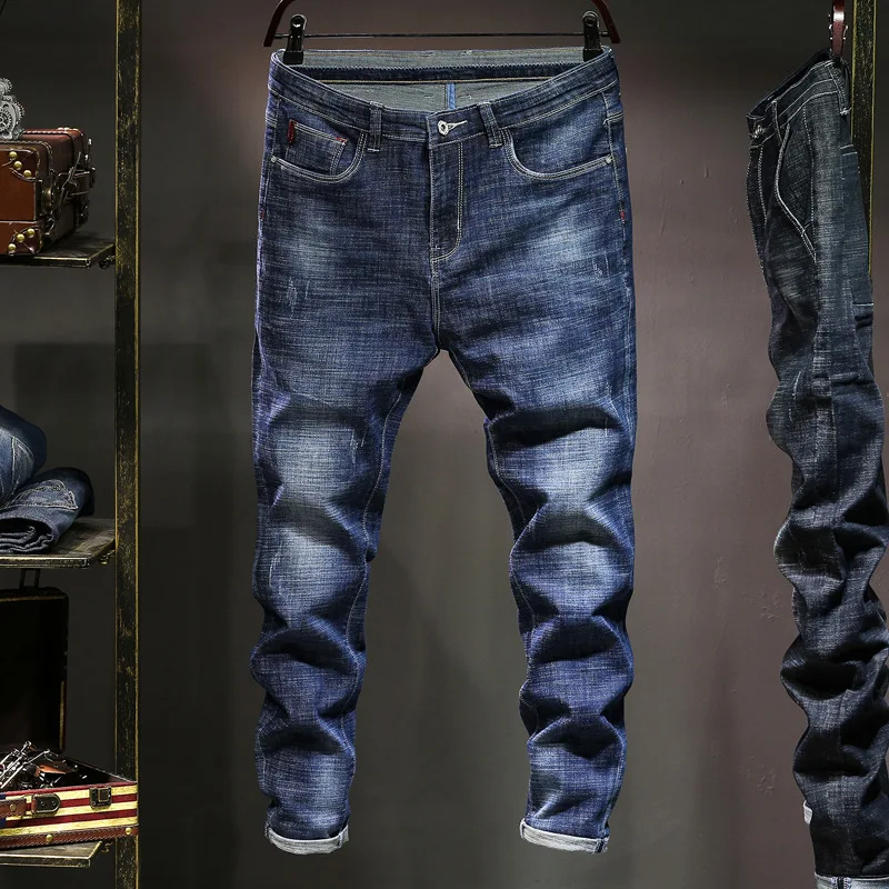 2019 Jeans Trousers Men Clothes  Black Elasticity Skinny Jeans Business Casual Male Denim Slim Pants Classic Style