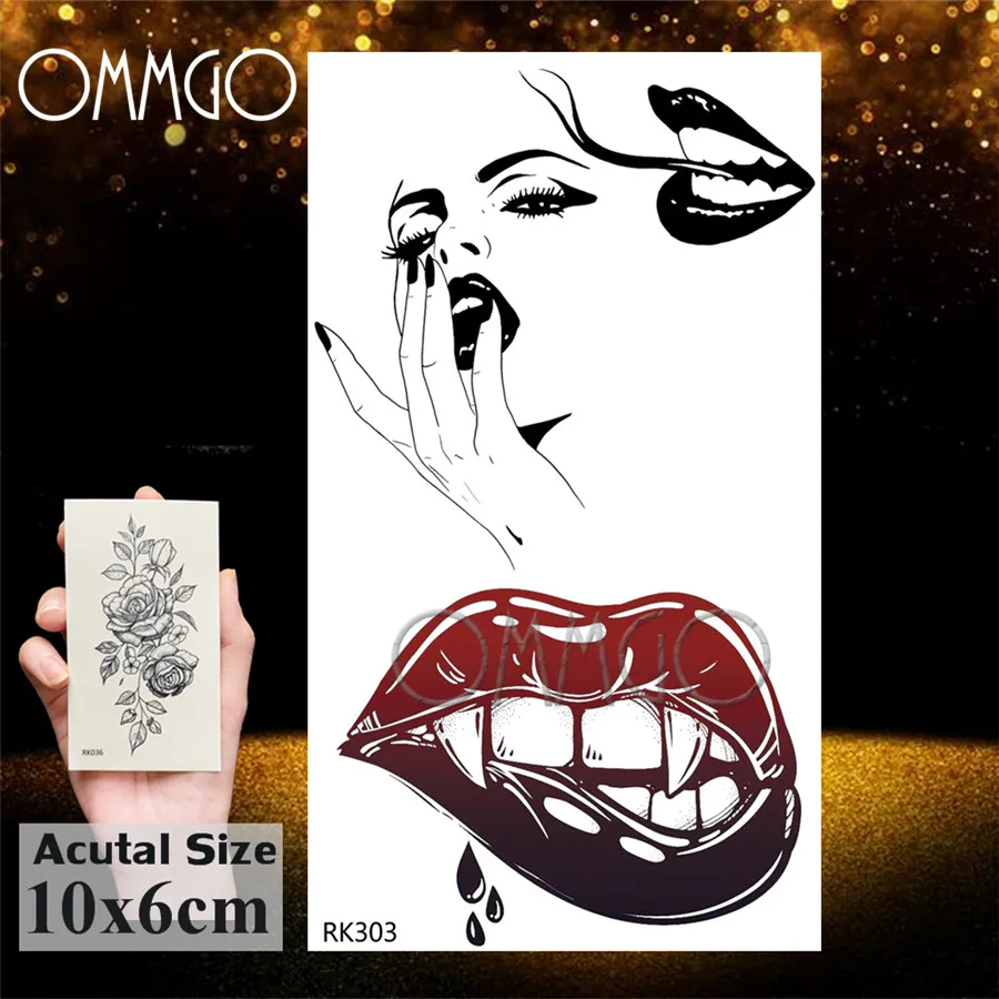 OMMGO Sexy Naked Girl Hot Temporary Tattoos Women Sticker Black Drawing Fake Tattoo Custom Tatoos Lips Body Art Arm Minimalist