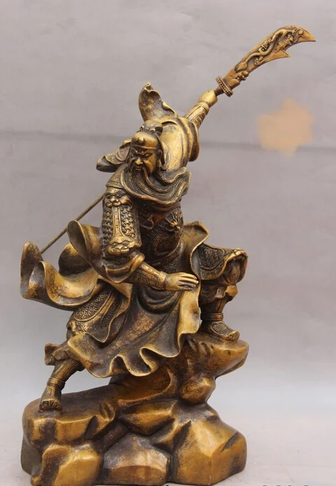 

wholesale factory 18 China Bronze Copper Warrior Guan Gong Guan Yu Buddha Hold Sword Dragon Statue