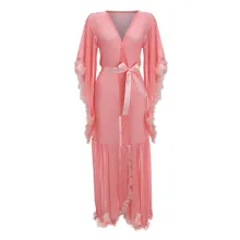 Женский сексуальный длинный халат, плюшевый халат с длинным рукавом, женское белье, пижама с поясом, модные женские халаты