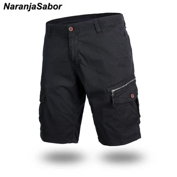 

NaranjaSabor Men's Summer Tooling Shorts Cotton Solid Casual Male Loose Overalls Multi-Pocket Shorts Mens Brand Clothing N504