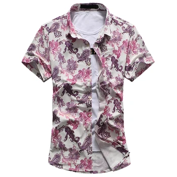 

Printed Men's Shirt Short Sleeve Hawaiian Shirt 2018 Summer Fashion Floral Casual Shirt Slim Fit Plus Size 7XL Male Shirts