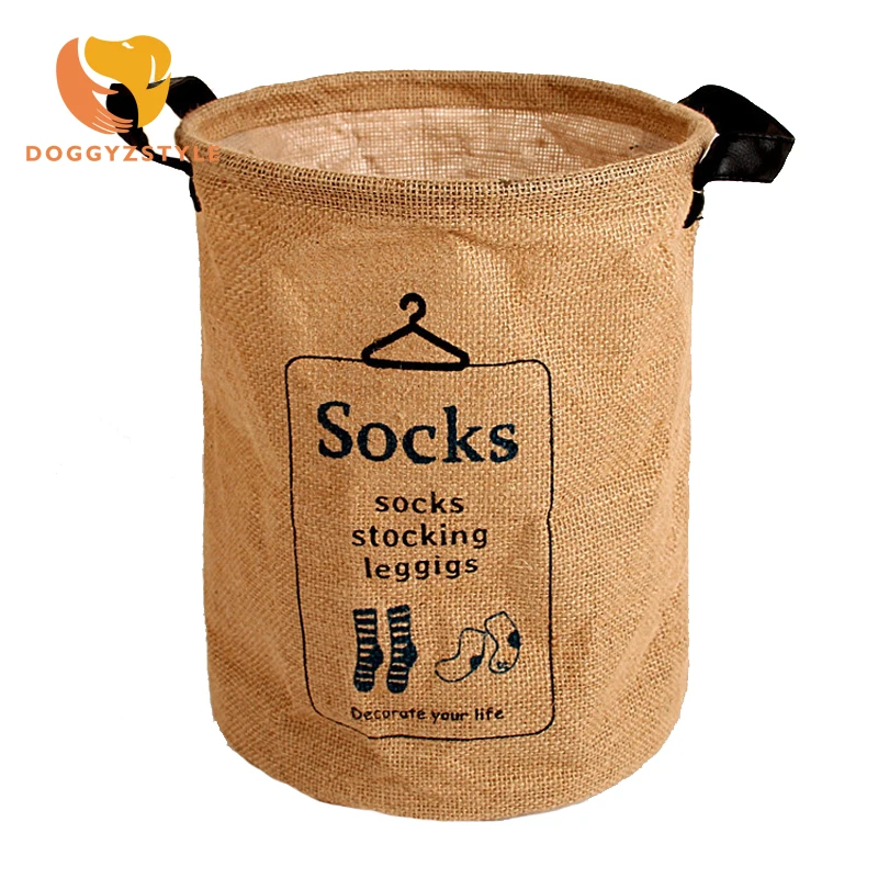 Jute Fabric Storage Bucket Bag With Handles Sorted Snacks Clothes Toys