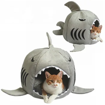 

42*40cm Pet Dog Sleeping Bag Shark Kennel Cat Bed Cave Plush Cushion Pillow Mat Puppy Kitten Nest Mat Winter Warm House Litters