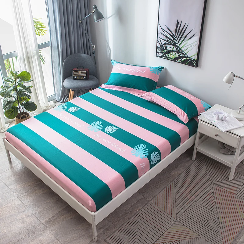 Color Stripe Pattern 3Pcs 160x200cm Fitted Sheet With An Elastic Band