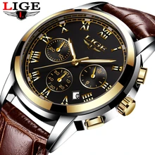 2017 LIGE Men sports Watches Male Fashion Business quartz-watch Men Leather Waterproof Clock Man Auto Date Multifunction Watches