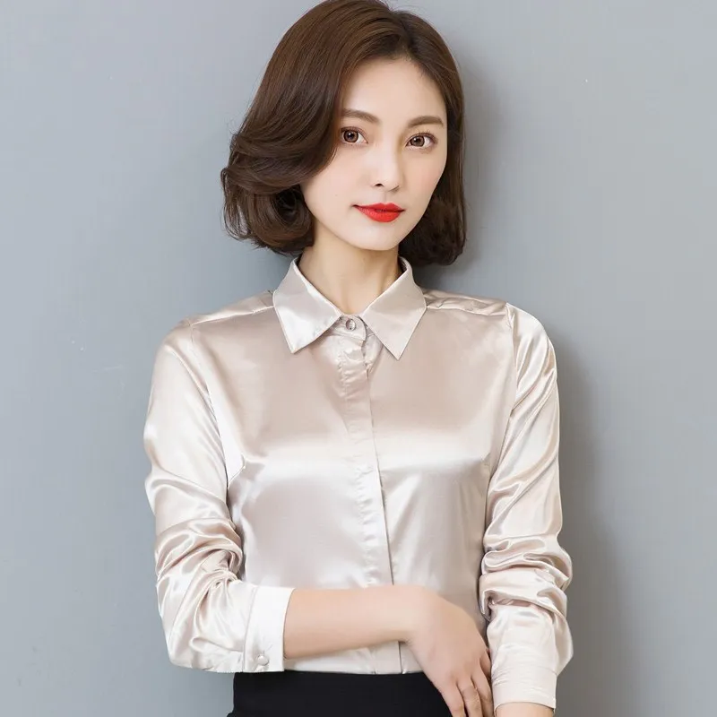 

Autumn Women Satin Silk Shirt Long Sleeve Elegant Work Wear Tops Korean Fashion Office Lady Blouse