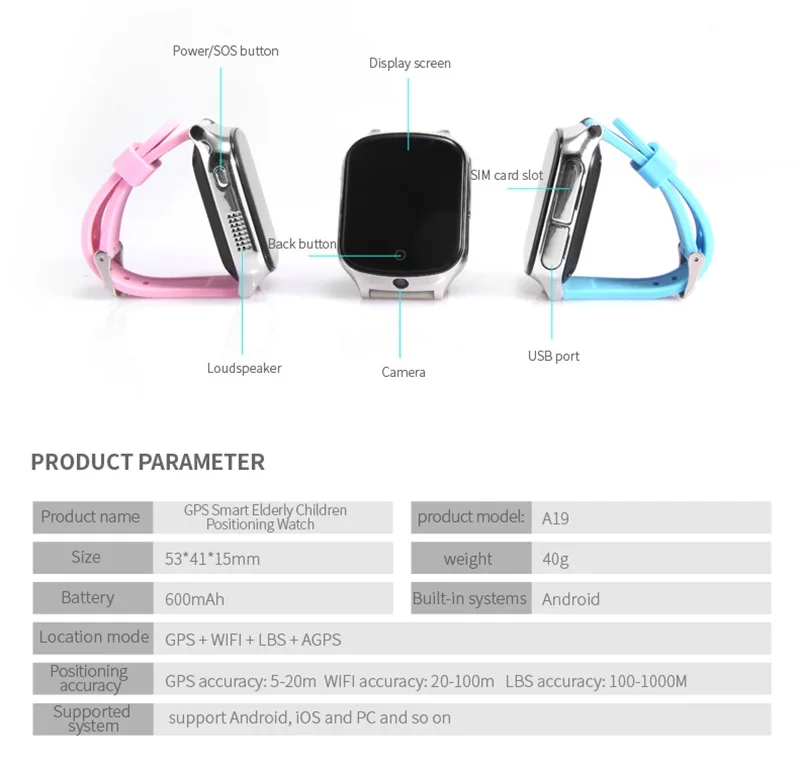 696 A19 LBS+ gps+ Wi-Fi умные детские часы для безопасности, SOS Вызов, чтобы отслеживать ваших детей и детей, умные часы с поддержкой SIM