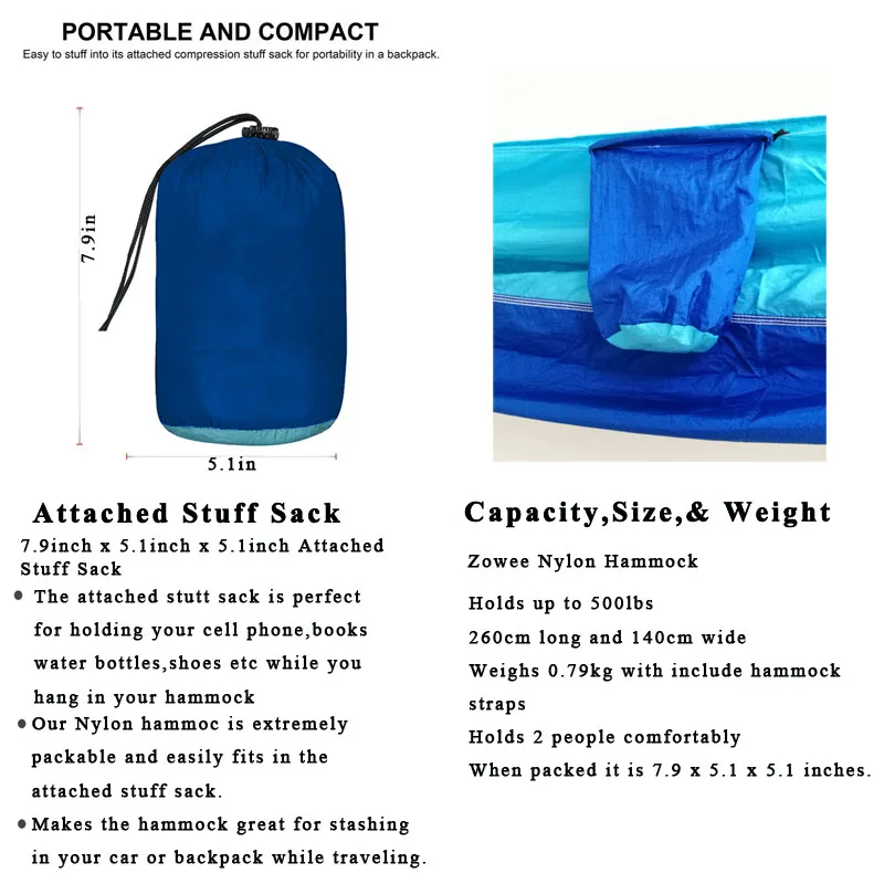 Solid Color Parachute Hammock with Hammock straps and upgrade carabiner Camping Survival travel Double Person outdoor furniture