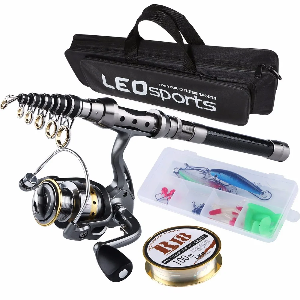 Carretel com Linha de Iscas Vara de Pesca de Combinação Vara de Pesca Ganchos de Pesca e Acessórios Acessórios do Saco Kit de Viagem Completo Fiação Telescópica Conjunto do Saco 5 com linha iscas ganchos e saco de pesca acessórios