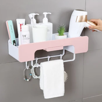 

A1 Bathroom punch-free multi-function storage rack hair dryer rack towel hook shelf LO515434