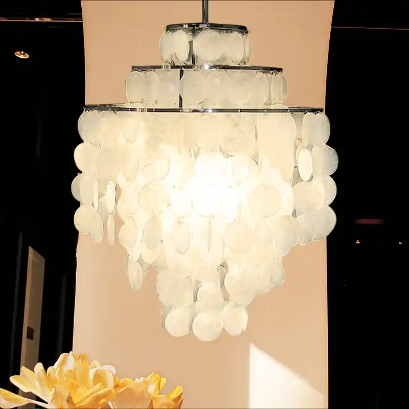 Modern Pendant Lamp Lighting With Natural Round Capiz Shells White