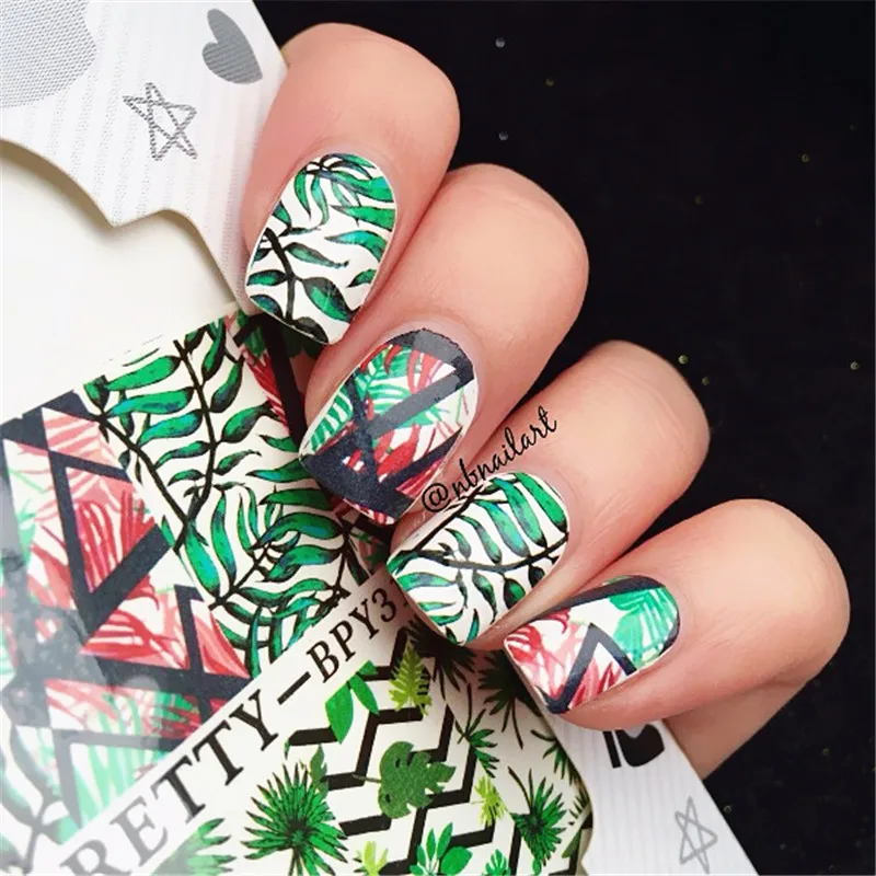 2 узора/лист BORN PRETTY Green Leaf Nail Art водные переводные наклейки Наклейка BPY31|stickers