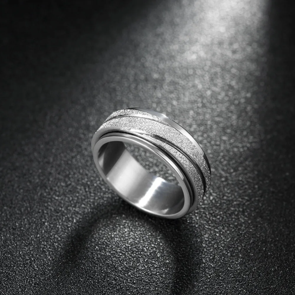 Fashion Korean Female's Finger Ring Striated Titanium Steel Spinner Rings Women Silver Tone Wedding Rings Pair Sandish Alliance
