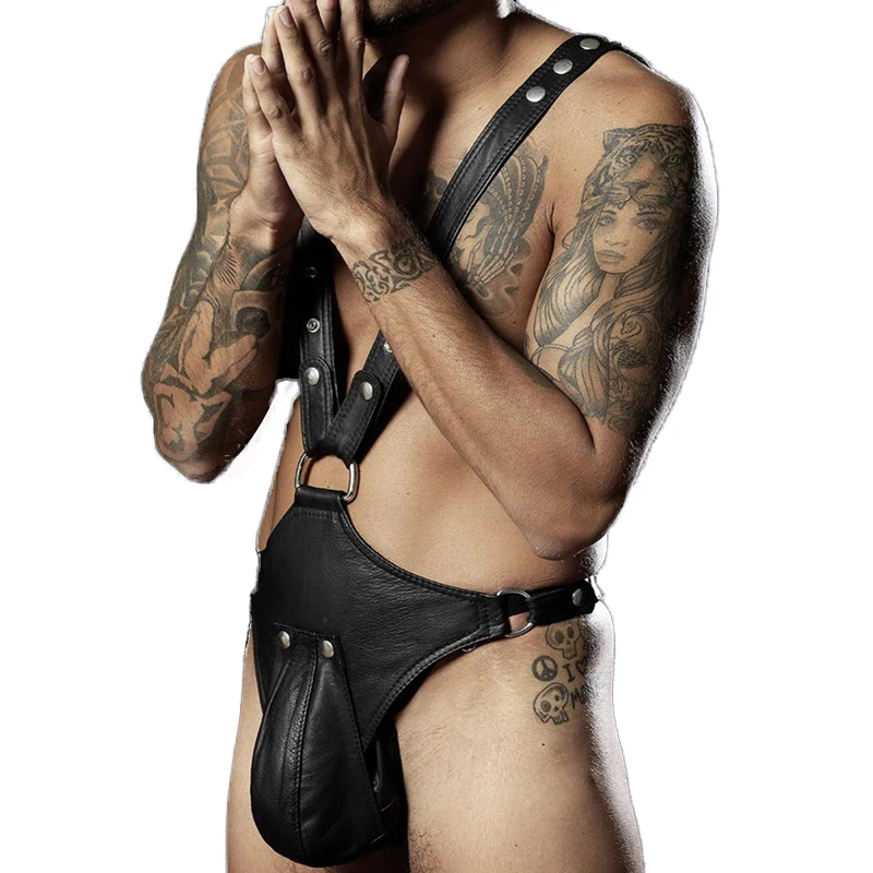Сексуальное женское белье для мужчин из искусственной кожи Фетиш бондаж боди белье Жгут мужской комбинезон Эротическое черное виниловое