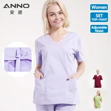 V шеи медсестра форма Для женщин Медицинские кусты Набор доктор Костюм больницы зубные одежда хирургической униформе медицинское оборудование Slim Fit
