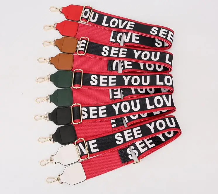 Women Adjustable Shoulder Straps Famous Brand Female Guitar Strap Female Strap Bag Straps Gold Buckle Bag Accessories Black+ Red