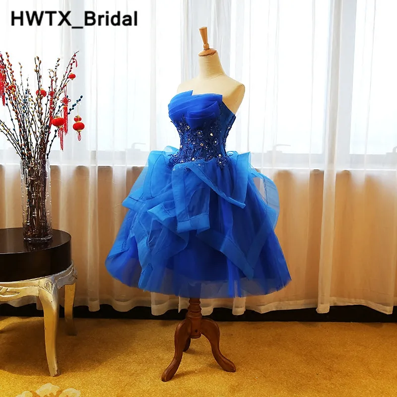 Королевский синий Короткие платья невесты 2018 без бретелек Короткие Бисер кружевное платье для Свадебная вечеринка элегантное бальное