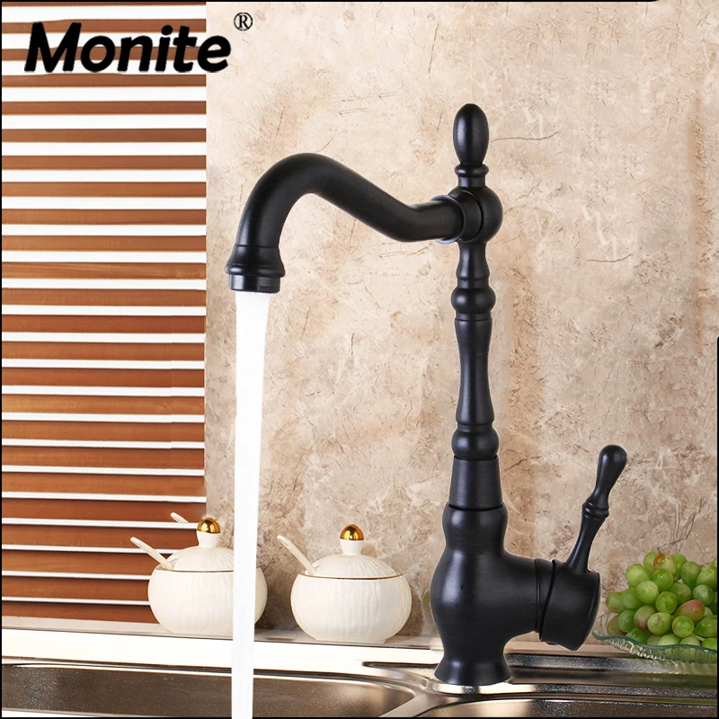 

Monite Oil Rubbed Bronze Kitchen Faucets Water Tap Swivel Spout Sink Black Basin Faucet Vessel Vanity Lavatory Faucets Mixer