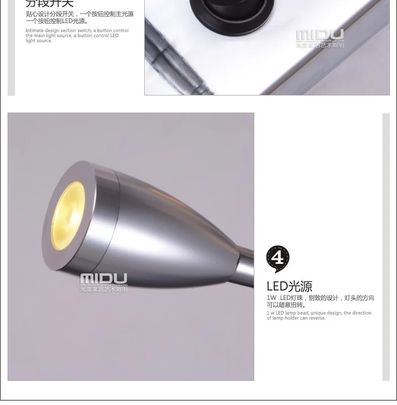 Modern brief bedside wall lamps 1w led reading light lamp ikea wall bed hose rocker arm Reading wall lighting fabric lampshade (2)