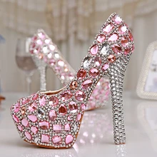 Frühling 4 Zoll Einzel Kleid Schuhe Rosa Kristall Hochzeit Kleid Schuhe Luxus Wunderschöne Damen Plattform Partei-abschlussball High Heels