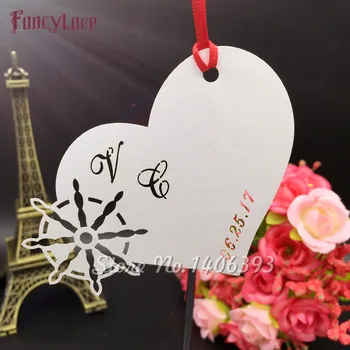 

60pcs/lot Laser Cut Custom Heart Rudder Craft Paper Hang Tag place card Wedding Party Label Price Gift Cards Decoration Bookmark