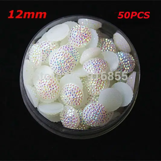 

Free Shipping New 12mm 50pcs White AB Flatback Resin Round Stone Beads,Flatback Resin Rhinestone For DIY Deco