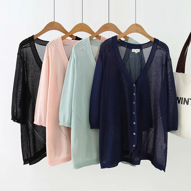 

Plus size Single Breasted summer trench coat for women 2019 light green & pink & black & dark blue thin Knitted trenchcoat