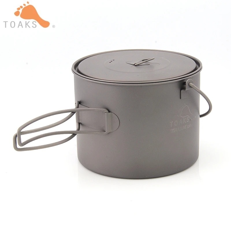 TOAKS de titanio olla 1.3L Camping al aire libre de utensilios de cocina colgando olla portátil ultraligero olla con asas plegables tapa 141g POT-1300-BH
