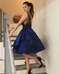 Новые темно-синие плиссированные Короткие вечерние платья сексуальные спинки Аппликации Coctail платье без рукавов с круглым вырезом платье
